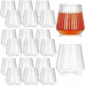 Tebery 20 Pack Plastic Ribbed Wine Glasses, 14Oz Origami Style Ridged Drinking Glasses Tumbler, Unique Vintage Stemless Cups Disposable & Reusable for Champagne, Dessert, Catering, Weddings Disposable Wedding Cups, Disposable Wine Glasses, Plastic Wine Cups, Dessert Catering, Plastic Wine Glasses, Party Box, Music Fest, Plastic Tumblers, Home Goods Decor