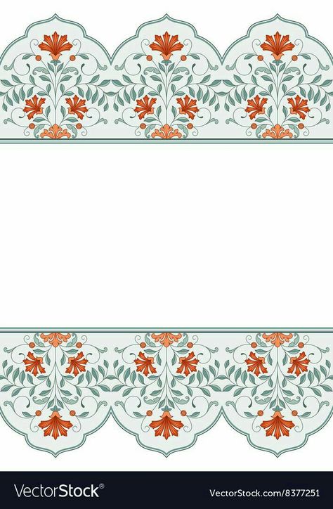 Mughal Art Paintings, Floral Borders, Ornament Vector, Indian Patterns, Floral Ornament, Islamic Art Pattern, Pola Sulam, Indian Folk Art, Persian Pattern