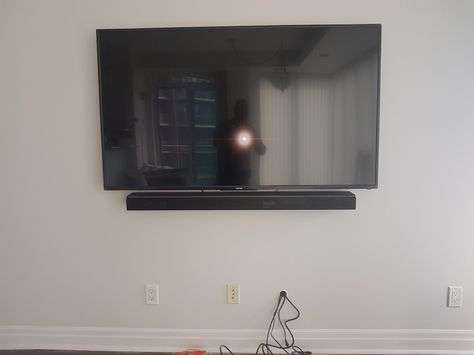 TV and soundbar wall mounting and installation, Toronto @setupteam #tvinstallation Mounted Tv With Sound Bar, Tv And Sound Bar Mounted, Mounted Sound Bar, Soundbar Mounting Ideas, Sound Bar Mount, Soundbar Tv, Under Tv, Dubai Houses, Tv Installation