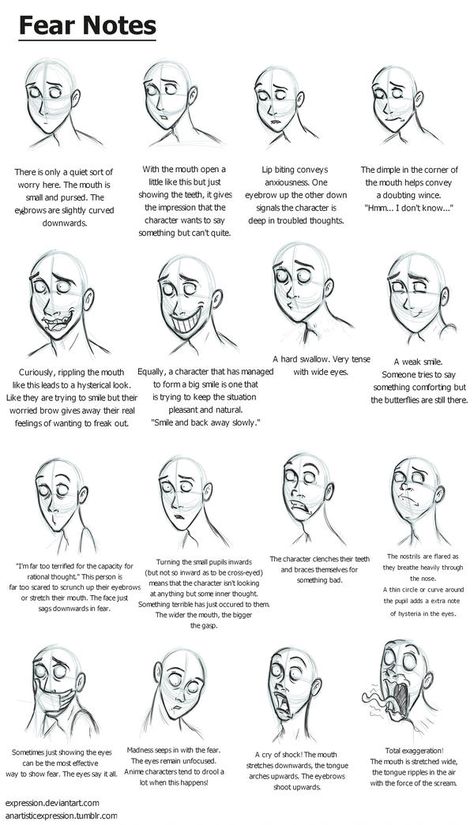 Fear Notes by Expression How To Draw A Worried Face, Fearful Expression Drawing, Worried Expression Drawing Reference, Worried Face Drawing Reference, Fear Emotion Drawing, Worried Expression Reference, Fear Expression Reference, Worried Expression Drawing, Worried Face Expression Drawing