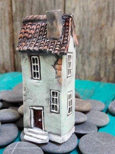 Miniature ceramic house | Free sculpted stoneware clay. Pain… | Flickr Old French House, Clay Fairy House, Pottery Houses, Clay Fairies, Clay Houses, Toy House, Slab Pottery, Driftwood Crafts, Hand Built Pottery