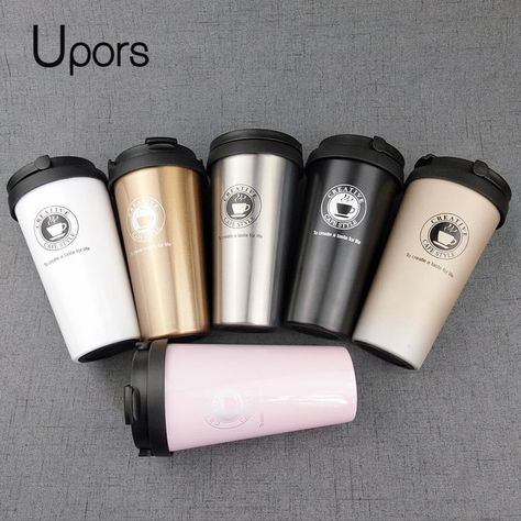 buy UPORS 500ML Coffee Mug Creative 304 Stainless Steel Travel Mug Double Wall Vacuum Insulated Tumbler Wide Mouth Tea Cup with Lid - free shipping  #creativemug	#coffeecupart	#cutemugs Tea Cup With Lid, Mugs Designs, Coffee Cup Art, Pretty Mugs, Cafe Style, Cup With Lid, Massage Techniques, Breakfast Smoothie, Plastic Cups