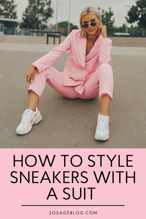 Sneaker Suit Outfits Women, Suits With Tennis Shoes Women, Women’s Suit With Sneakers, Suits And Jordans Women, Pantsuit With Sneakers, Pant Suit And Sneakers Women, Suit And Tennis Shoes Women, Suit And Sneakers Women Outfit, Womens Suit With Sneakers