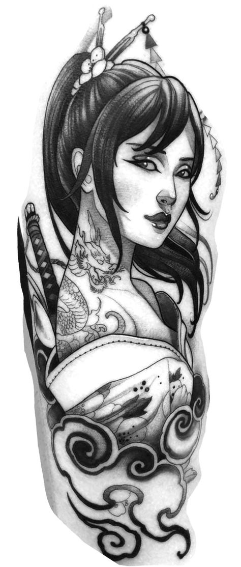 Geisha With Oni Mask Tattoo, Female Warrior Tattoo Design, Geisha Mask Tattoo, Samurai Blackwork, Geisha Warrior Tattoo, Geisha Tattoo Design Ideas, Japanese Woman Tattoo, Small Tattoos Minimalist, Blackwork Japanese Tattoo