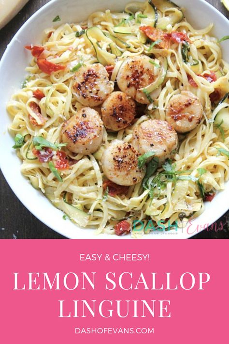 Date Night In: Easy (and cheesy!) Linguine with Scallops - Dash Of Evans Scallop Linguine, Scallop Recipes Pasta, Aglio E Olio Recipe, Scallop Pasta, How To Cook Scallops, Linguine Recipes, Date Night Dinners, Scallop Recipes, Easy Seafood