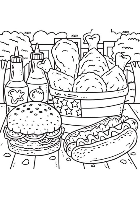 Hot Dog Drawing, Dog Drawing Simple, July Colors, Food Coloring Pages, Hello Kitty Coloring, Colouring Printables, Easy Coloring Pages, Cool Coloring Pages, Cute Coloring Pages