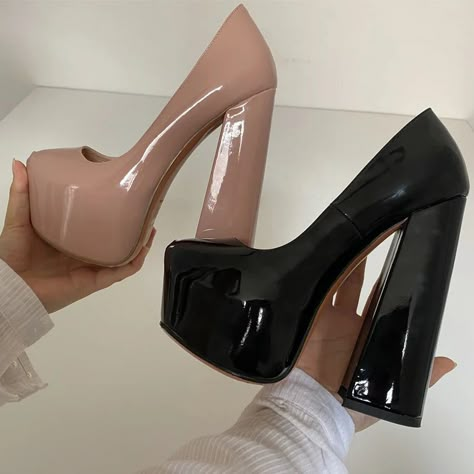 Womens Pumps Round Toe Platform 16CM Chunky High Heels – PDPDZ-Fashion shoe store! Hoof Heels, Pretty Heels, Thick Heel Shoes, Dr Shoes, Cute Shoes Heels, Fashion Shoes Heels, Shoes Heels Classy, Leather Western Boots, Womens Pumps