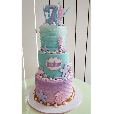 Under the Sea Ombre Cake Ombre Birthday Cake, Dolphin Birthday Cakes, Tiered Birthday Cake, Poker Cake, Tiered Cakes Birthday, Ocean Birthday Party, Ocean Cakes, Little Mermaid Cakes, Mermaid Birthday Cakes