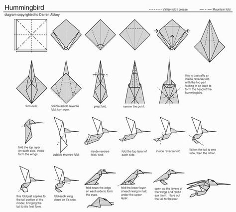 origami hummingbird Paper Hummingbird, Origami Hummingbird, Dragon Origami, Bird Origami, Origami Yoda, Origami Diagrams, Tutorial Origami, Origami Dragon, Origami Fashion