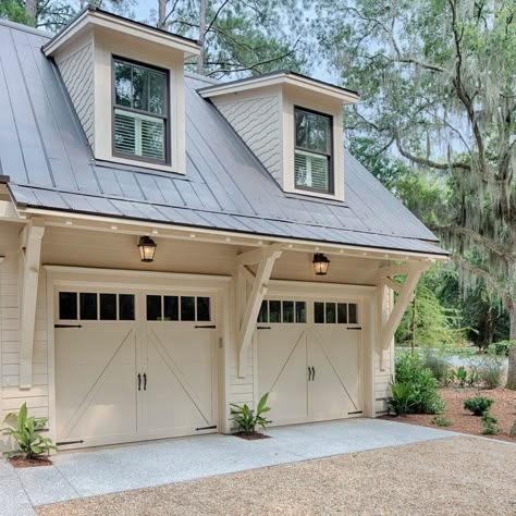 Homes - Traditional - Garage - New York - by The Barn Yard & Great Country Garages | Houzz Tudor Garage, Lowcountry Cottage, Florida Bungalow, Smart Garage, Garage Build, Hanging Barn Doors, Garage Door Types, Overhead Garage Door, Farmhouse Garage