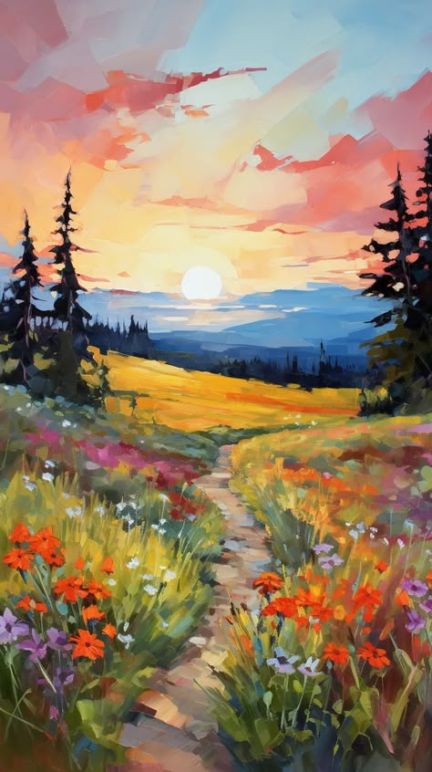 ✨🖼️Discover Aesthetic Midjourney Prompts - Follow Link in my Bio🚨🔗 Painting Ideas Field Of Flowers, Marker Landscape Drawing, Art Appreciation Background, Market Painting, Acrylic Landscape Paintings, Igcse Art, Soft Pastels Drawing, Art To Paint, A Field Of Flowers