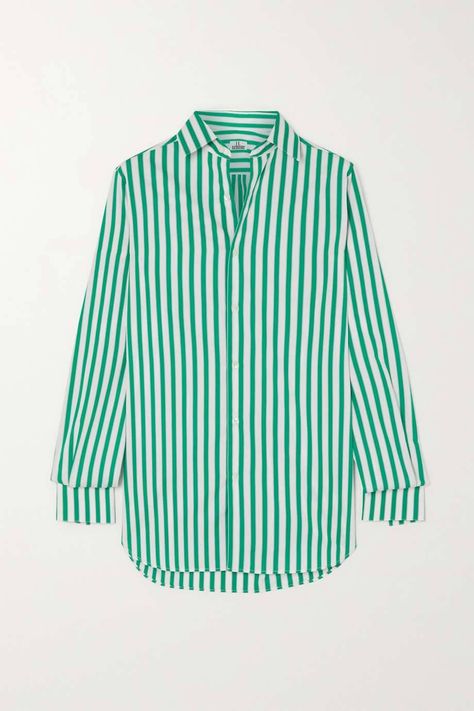 What to Wear to Brunch: 9 Weekend Outfit Ideas | Who What Wear UK Green Striped Shirt Outfit, What To Wear To Brunch, Weekend Outfit Ideas, Green Striped Shirt, Relaxed Tailoring, Leather Outerwear, Camisa Social, Cotton Poplin Shirt, Bold Stripes