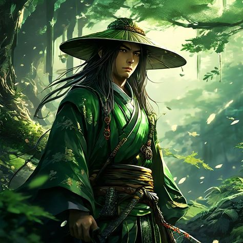 Green samurai aesthetic Japanese Samurai Aesthetic, L5r Dragon, Samurai Aesthetic, Green Samurai, Green Kimono, Japanese Characters, 5 Rings, Character Ideas, Dnd Characters