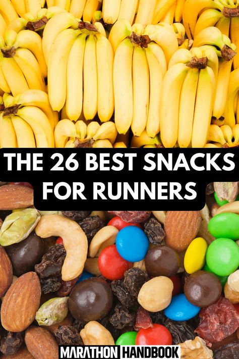 Snacking can get a bad rap but healthy snacks are actually an important part of your nutrition and fueling strategy as a runner. Healthy snacks for runners can be used to provide pre-run fuel, mid-run calories, and post-race recovery and refueling nutrients.     Healthy snacks are also a crucial component of a runner’s overall diet or nutrition plan, helping meet daily caloric and macronutrient needs throughout the entire day, not just in the interval of time right around a run. Healthy Runners Diet, Best Foods For Cross Country Runners, Best Food For Runners Diet, Runners Grocery List, Running Fuel Food, Marathon Snacks Runners, Good Food For Runners, Cross Country Snacks Running, Pre Run Snack Runners