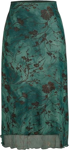 CIDER High Waist Mesh Floral Midi Skirt: Green, M at Amazon Women’s Clothing store Plus Size Bodycon Dresses, Plus Size Bodycon, Spring Skirts, Boho Floral Dress, Floral Midi Skirt, Purple Rose, Mesh Skirt, Skirt Vintage, Cotton Bottoms