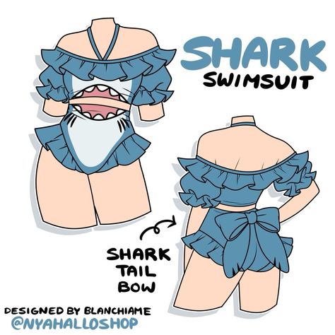 Shark Clothes Drawing, Shark Outfit Drawing, Swimsuit Design Ideas, Swimsuit Design Drawing, Shark Clothes, Shark Swimsuit, Vi Cosplay, Shark Dress, Swimsuit Ideas