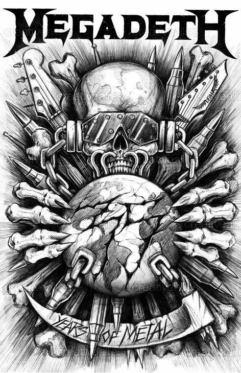 Megadeath Tattoos, Megadeath Poster, Megadeath Art, Arte Heavy Metal, Metal Drawing, Astronaut Tattoo, Rock Poster Art, Grunge Posters, Rock Band Posters