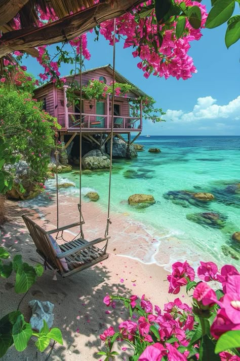 Beautiful Beach Pictures, Cute Summer Wallpapers, Dream Beach Houses, Pretty Landscapes, Pink House, Dream Beach, Dream Holiday, Dream Travel Destinations, Vacation Places