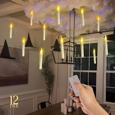 ORIENTAL CHERRY Halloween Decorations - Floating LED Candles with Remote Control -12Pcs Magic Witch Wizard Christmas Decor for Indoor Home Room Classroom Bedroom Birthday Party (with Common Remote) Floating Candles Halloween, Led Window Candles, Floating Led Candles, Flameless Taper Candles, Halloween Bedroom Decor, Lead Windows, Cozy Halloween, Halloween Bedroom, Led Candle Decor