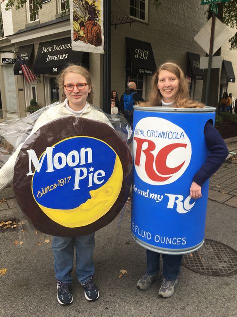 Moon Pie and RC Cola won 1st place for group costume Pie Costume, Moon Pie, Moon Pies, Oatmeal Cream Pies, Chocolate Festival, Rc Cola, Homemade Costumes, Group Costumes, 1st Place