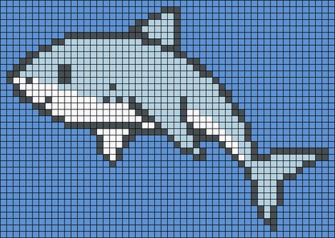 Cross Stitch Shark Pattern, Shark Grid Pattern, Shark Tapestry Crochet, Shark Pixel Art Grid, Shark Alpha Pattern, Shark Perler Beads, Shark Perler Bead Pattern, Shark Pixel Art, Shark Cross Stitch Pattern