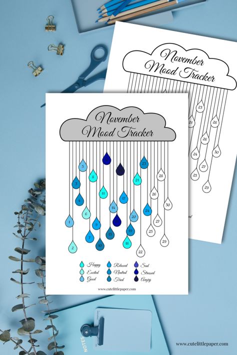 Rain Mood Tracker, Rain Journal Ideas, Rain Bullet Journal Theme, April Mood Tracker Bullet Journal, November Mood Tracker Bullet Journal, Rain Bullet Journal, November Bullet Journal Mood Tracker, Weather Tracker Bullet Journal, November Mood Tracker