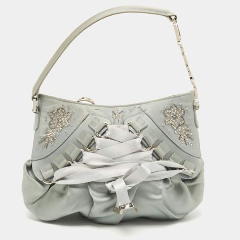 Dior Light Blue Satin Limited Edition 0109 Corset Ballet Hobo Dior | The Luxury Closet Dior Ballet Bag, Dior Corset Bag, Elegant Light Blue Luxury Shoulder Bag, Ballet Corset, Dior Ballet Corset Bag, Corset Bag, Blue Christian Dior Bag, Luxury Light Blue Bags With Silver-tone Hardware, Christian Dior Bag Totes Blue