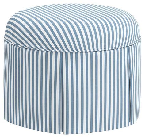 Skirted Ottoman, Affordable Modern Furniture, Elephant Logo, Cocktail Ottoman, Round Ottoman, Diamond Print, Modern Coastal, Upholstered Ottoman, Linen Skirt