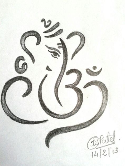 Ganesha drawing with om Ganesh Chaturthi Drawing Easy, Ganesh Ji Drawing Easy, Easy Ganesha Drawing, Ganesh Ji Drawing, Half Face Drawing, Ganesh Drawing, Ganpati Drawing, Chaturthi Decoration, Cow Sketch