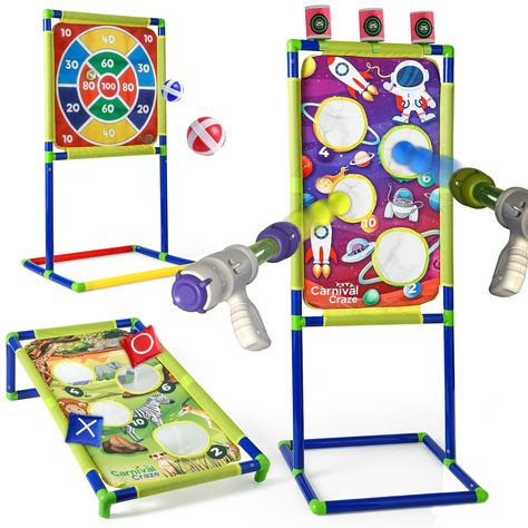 PRICES MAY VARY. FAMILY KIDS PARTY EVENT: This outdoor yard game set is perfect for family reunions, birthday parties, backyard barbecues, classroom fun and more. Enjoy an action-packed carnival with these outdoor games for kids. SIX GAME OPTIONS: The set allows you to build different game structures so your kids never get bored! This outdoor game set includes a kid-friendly ladder toss, ring toss, shooting targets with guns and soft foam ball bullets, tic tac toe, bean bag toss, and dart game. Yard Games For Kids, Ladder Toss, Darts Board, Backyard Games Kids, Outdoor Yard Games, Carnival Games For Kids, Yard Game, Kids Yard, Shooting Target