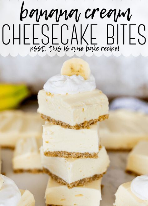 Banana Cream Cheesecake Bars My Incredible Recipes, Banana Cream Bars Desserts, Banana Crème Cheesecake, Cheesecake Recipes Banana, No Bake Banana Pudding Cheesecake Bars, Baked Banana Dessert, Banana Cream Cheesecake No Bake, Cream Cheese And Banana Recipes, Healthy Banana Cheesecake