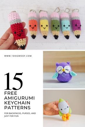 Easy and free crochet keychain patterns, just in time for Back To School! These free crochet patterns for amigurumi keychains and mini bag charms will get your child excited about school. They are quick and easy, and the perfect size for backpacks, purses, and bags.  #onedogwoof #freecrochetpattern #amigurumikeychain #stuffedtoy Quick And Easy Crochet Amigurumi, Free Crochet Patterns Quick, Free Keychain Crochet Patterns, Quick Amigurumi Pattern Free, Crochet Mini Amigurumi, Free Crochet Keychain, Quick And Easy Crochet Projects, Quick Amigurumi, Crochet Keychain Patterns