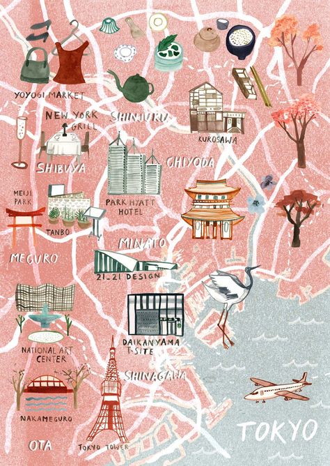 30 brilliant tips for creating Illustrated maps - Digital Arts Tokyo Map, Virgin Australia, Map Illustrations, All The Bright Places, Travel Infographic, Illustrated Maps, Drawn Map, Map Illustration, Road Warrior