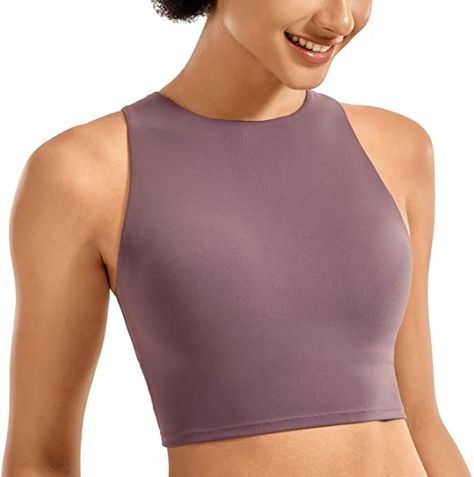 Cute Running Outfit, Long Sports Bra, High Neck Sports Bra, Crz Yoga, Yoga Tank Top, Sports Crop Tops, Running Bra, Racerback Top, Yoga Tank