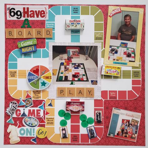 Scrapbook Games Ideas, Game Night Scrapbook Layouts, Board Game Themes, Game Crafts, Family Scrapbook Layouts, Board Game Night, Boys Night, Yearbook Ideas, Space Games