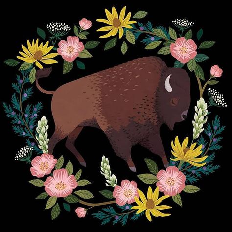 lauren myers (@laurenjmyers) • Instagram photos and videos Cute Bison Drawing, Bison Illustration, Bison Art, Folk Illustration, Cow Art, Puzzle Art, Aesthetic Stickers, Astrology Signs, Painting Inspiration