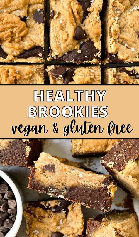 Gluten Free Desserts Oat Flour, Dessert Recipes Gluten Free Dairy Free, Oat Flour Protein Cookies, Eggless Brookies Recipe, Healthy Brookie Recipe, Gluten Free Brookies, Vegan Brookies Recipe, Vegan Fall Baking, Healthy Brookies