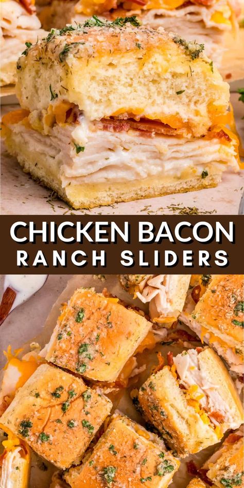 Chicken Bacon Ranch Sliders, Bacon Ranch Sliders, Ranch Sliders, Sliders Recipes Hawaiian Rolls, Easy Slider Recipes, Sliders Recipes Chicken, Slider Sandwiches, Food Buffet, Chicken Sliders