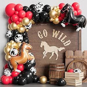 Cow Print Balloons, Western Cowboy Party, Cowboy Party Decorations, Horse Balloons, Combined Birthday Parties, Wild Birthday Party, Farm Animals Theme, Large Horse, Western Birthday