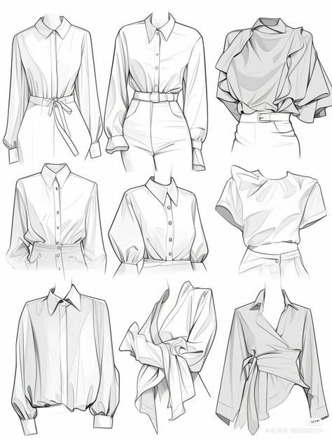 Clothes Sketches Design Ideas, Different Types Of Clothes, Blouse Drawing, Types Of Clothes, Fashion Illustration Collage, Fashion Drawing Sketches, Shirt Drawing, Fashion Drawing Tutorial, Illustration Techniques