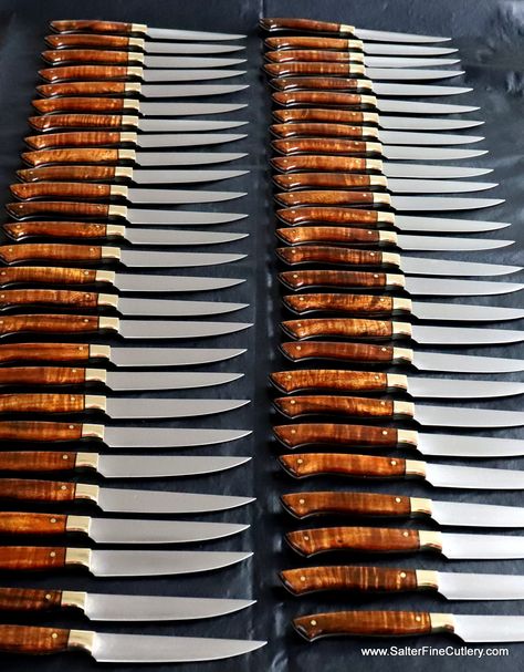 Every knife handmade-start to finish. Large or small custom steak knife sets from Salter Fine Cutlery. #SalterFineCutlery #SteakHouse #SteakKnives #BestSteakKnifeSets #CustomSteakKnives #Steak #FineDining Steak Sauces, Cooking Knives, Creative Life Hacks, Steak Knife Set, Steak Knife, Steak Sauce, Best Steak, Steak Knives, Knife Set