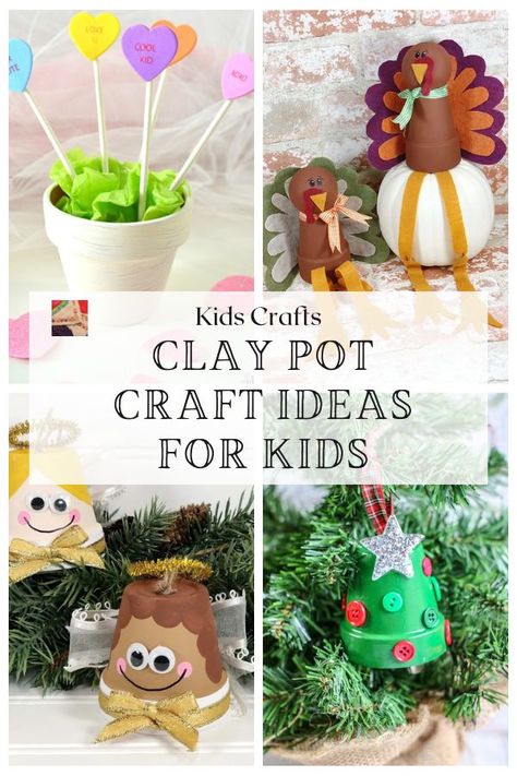 Get into some kids' flower pot crafts with this page devoted to adorable items like cows, Christmas ornaments, and great teacher gifts to name just a few! Kids of all ages will love these crafts! Tiny Flower Pot Crafts, Flower Pot Gift Ideas, Pot Craft Ideas, Planter Crafts, Mini Clay Pot Crafts, Plant Pots Crafts, Pot Craft, Thanksgiving Projects, Turkey Crafts