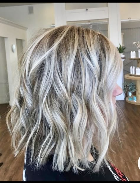 Ash Blonde For Greying Hair, Fall Hair For Blondes 2023, Covering Grey Hair Blonde, Gray Blonde Brown Hair, Cool Blonde Hair With Dimension, Icy Highlights On Blonde Hair, Gray Blend Blonde, Natural Grey Hair With Blonde Highlights, Blended Gray Hair With Blonde Highlights