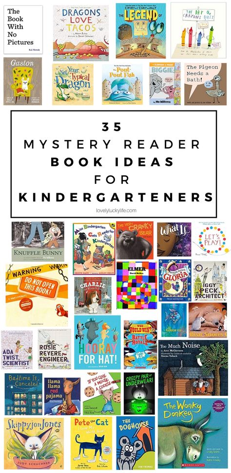 35 book ideas to read out loud to kindergartners as a mystery reader Kindergarten Mystery Reader Ideas, Secret Reader Ideas, Preschool Mystery Reader, Mystery Reader Kindergarten, Best Kindergarten Read Alouds, Mystery Readers In The Classroom, Mystery Reader Ideas For Parents, Mystery Reader Ideas, Kindergarten Books To Read