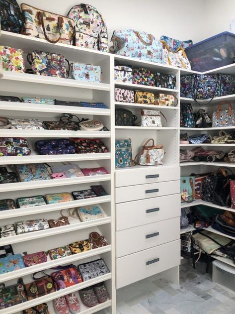 Photo Tour of a Disney Dooney and Bourke Purse Dream Closet - KennythePirate.com Disney Dooney And Bourke, Disney Display, Disney Prints, Display Room, Dumbo The Flying Elephant, Disney Purse, Disney Dooney, Downtown Disney, Canal Boat