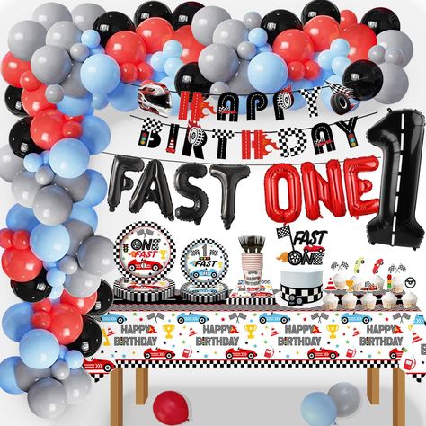 PRICES MAY VARY. 【APPLICATION】This party supplies decoration is perfect to decorate race car theme boys 1st birthday. This combo kit will be the focal point of your kids party, add fun and lovely to the party, let's leave this wonderful moment as a permanent memory. 【PACKAGE INCLUDES】Total 194 pieces: 20pcs paper plates, 20pcs Napkins, 10pcs forks, 10pcs paper cups, 1pc tablecloth, 100pcs latex balloons & 2pc balloon tools, 12pcs foil balloons, 1pc digi foil balloon, 1 set Happy Birthday Banner, Race Car One Year Birthday, Car 1st Birthday Party, Car 1st Birthday, One Year Old Birthday Party, 1st Birthday Boy Themes, Baby Party Themes, Cars Theme Cake, One Year Old Birthday, Baby First Birthday Themes