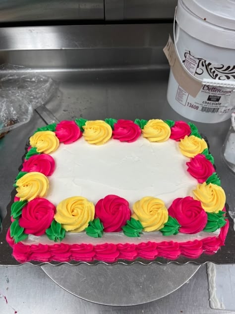 Colorful Sheet Cake, Spring Sheet Cake, Summer Sheet Cake Designs, Sheet Cakes With Flowers, Spring Birthday Cakes, Sheet Cake Designs Birthday, Birthday Sheet Cake Ideas, Rectangle Cakes, Freezer Cake