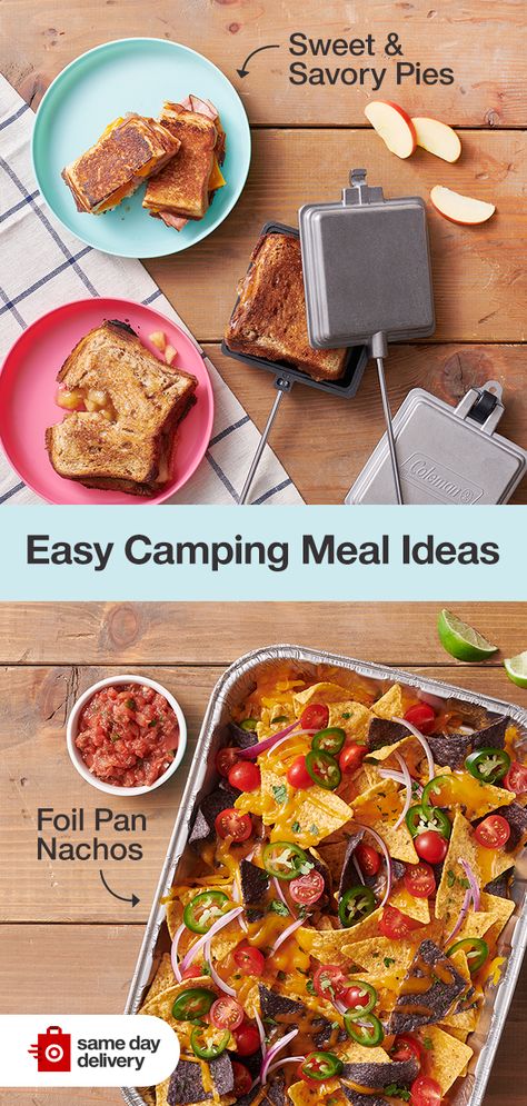 Planning a weekend trip? Explore easy camping food ideas, campfire hacks, cooking supplies & ways to cook over fire. Get all ingredients delivered same day. Campout Potluck Ideas, Camping Recipes Dinner, Cooking Over Fire, Camping Menu, Pie Iron, Best Camping Meals, Easy Camping Meals, Easy Camping, Cooking Supplies