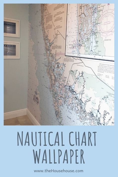 Nautical Chart wall paper Nautical Chart Wallpaper, Nautical Wallpaper Bathroom, Chart Wallpaper, Nautical Office, Small Half Bathrooms, Small Half Bathroom, Modern White Bathroom, Coastal Wallpaper, Nautical Wallpaper