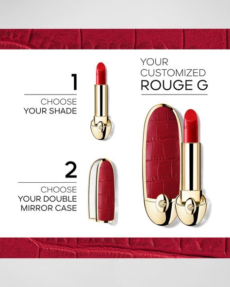 What It Is: Rouge G, the iconic jewel lipstick that can be customized and refilled, has been reinvented in a hydrating and smoothing 89% skincare-based¹ formula. The lipstick bullet refill is offered in a wide range of highly pigmented, long-wearing, shades. Pair with the new Rouge G Customizable Lipstick Case to design your complete lipstick. The new Rouge G cases are only compatible with the new generation refills and vice versa.   What It Does: The satin formula of this new generation of Rouge G boasts an ultra-light enveloping texture for a barely there feel and 16-hour comfort³. The satin formula coats lips in a luscious texture, leaving them plumped and perfectly shaped. Its silky finish offers a long-lasting satin sheen. Also available in a matte formula. How To Use: Customize your Wearing Shades, Lipstick Case, Satin Lipstick, Long Lasting, Lips, Shades, Satin, Texture, Range